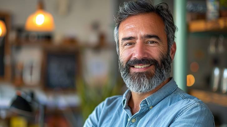 Portrait of a mature man in a blue shirt