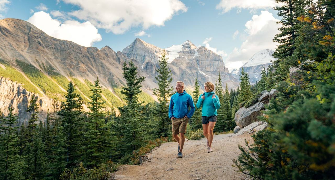 Couple hiking in a national park.