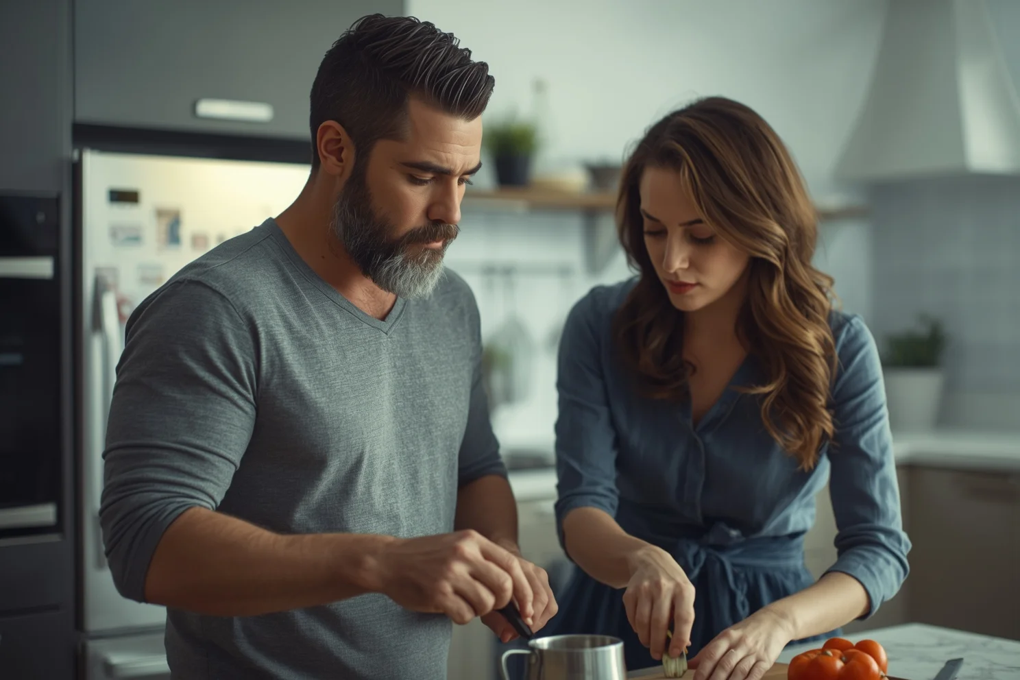 alt="Man and woman cooking together in a kitchen"